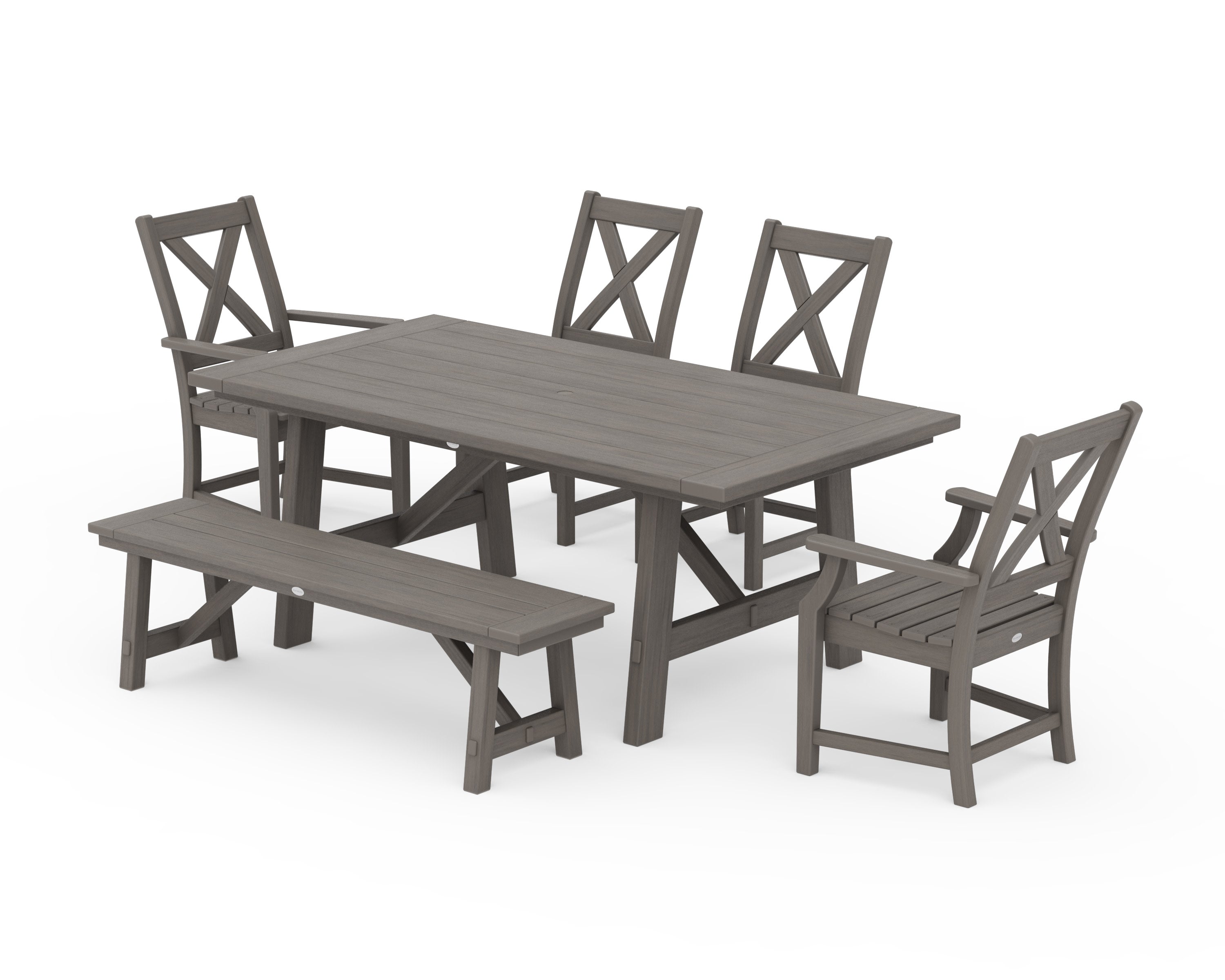 Braxton 6-Piece Rustic Farmhouse Arm Chair Dining Set with Bench