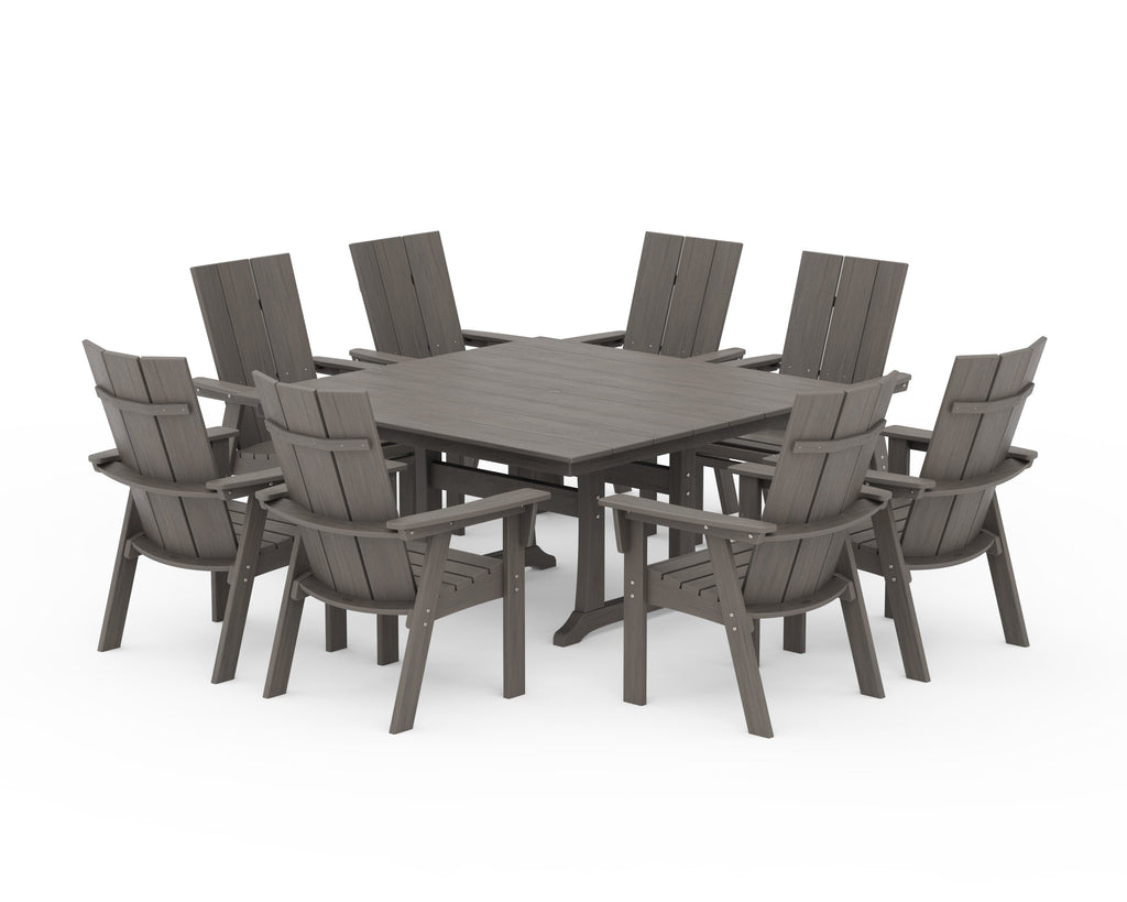 Modern Curveback Adirondack 9-Piece Farmhouse Trestle Dining Set