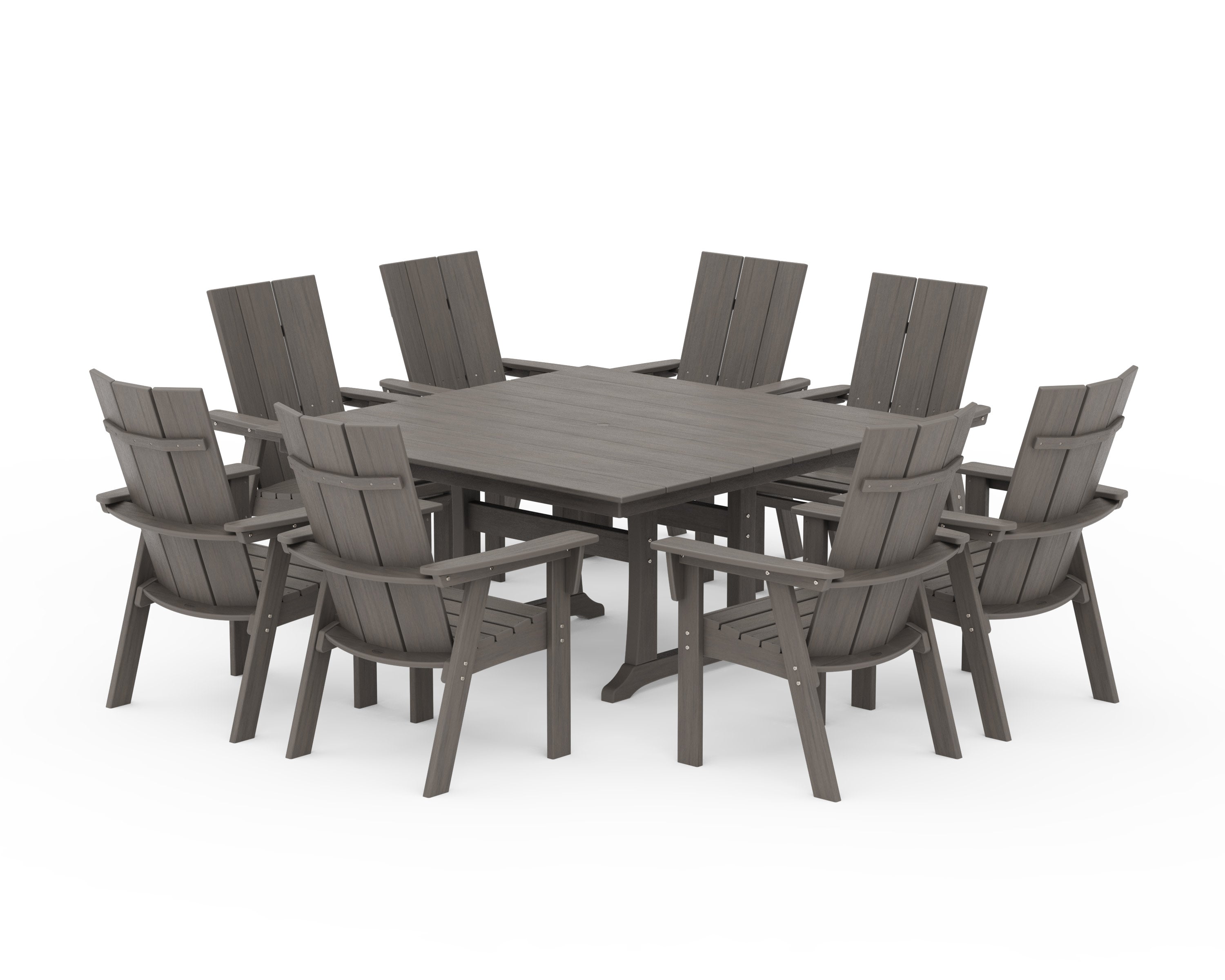 Modern Curveback Adirondack 9-Piece Farmhouse Trestle Dining Set