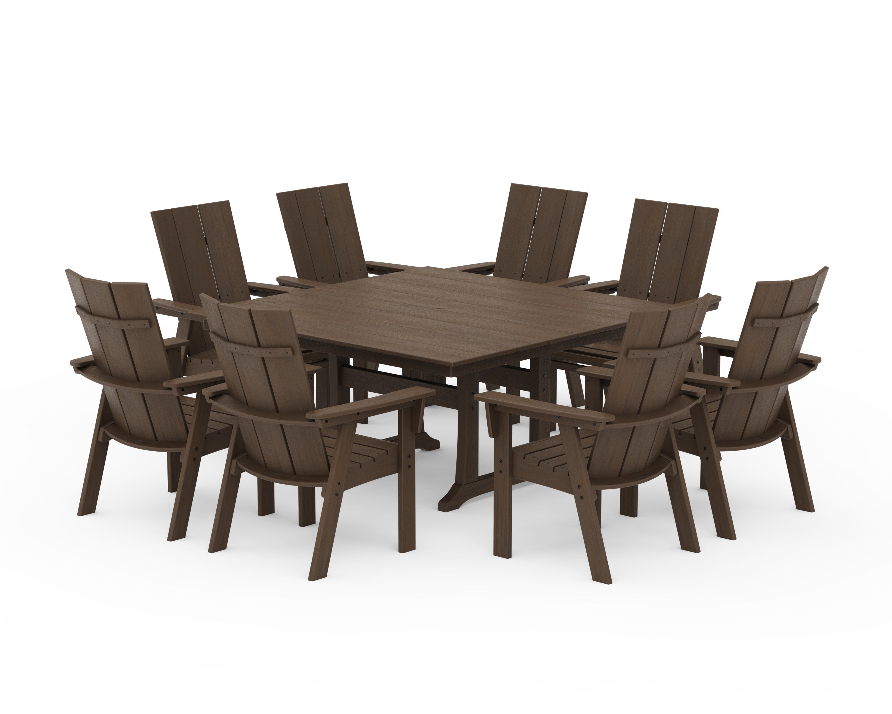 Modern Curveback Adirondack 9-Piece Farmhouse Trestle Dining Set