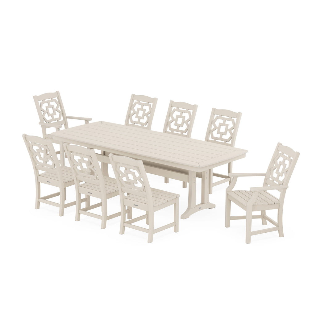Chinoiserie 9-Piece Dining Set with Trestle Legs