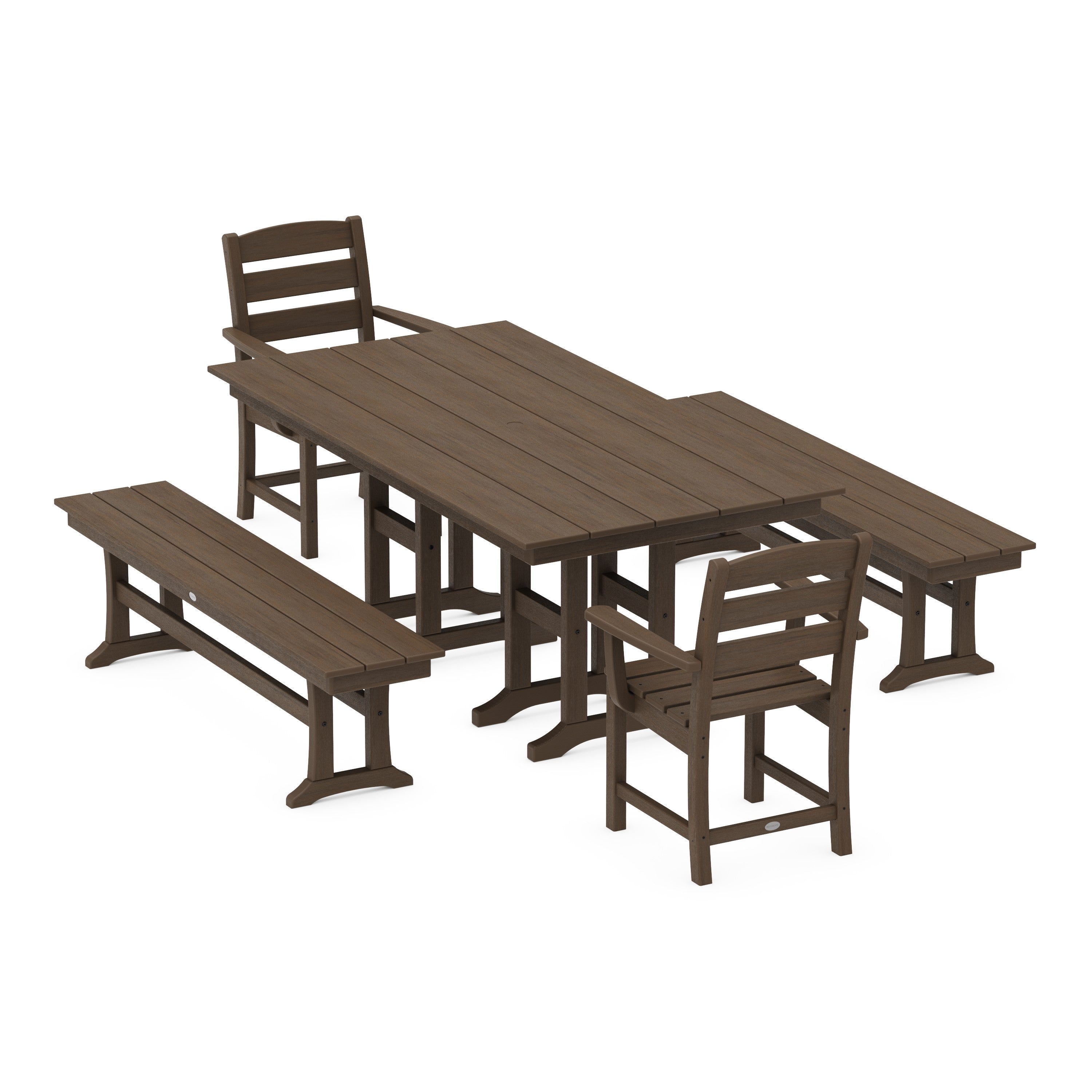 Lakeside 5-Piece Farmhouse Dining Set with Benches