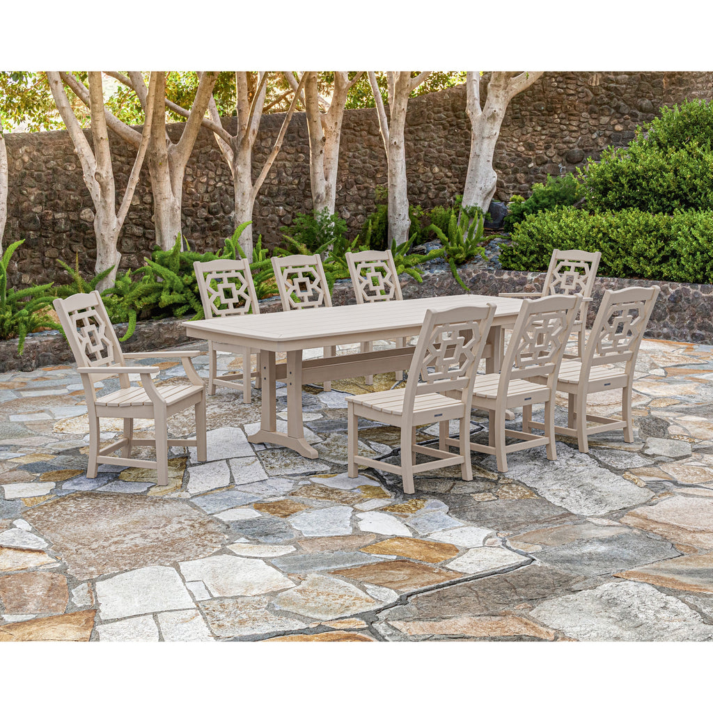Chinoiserie 9-Piece Dining Set with Trestle Legs