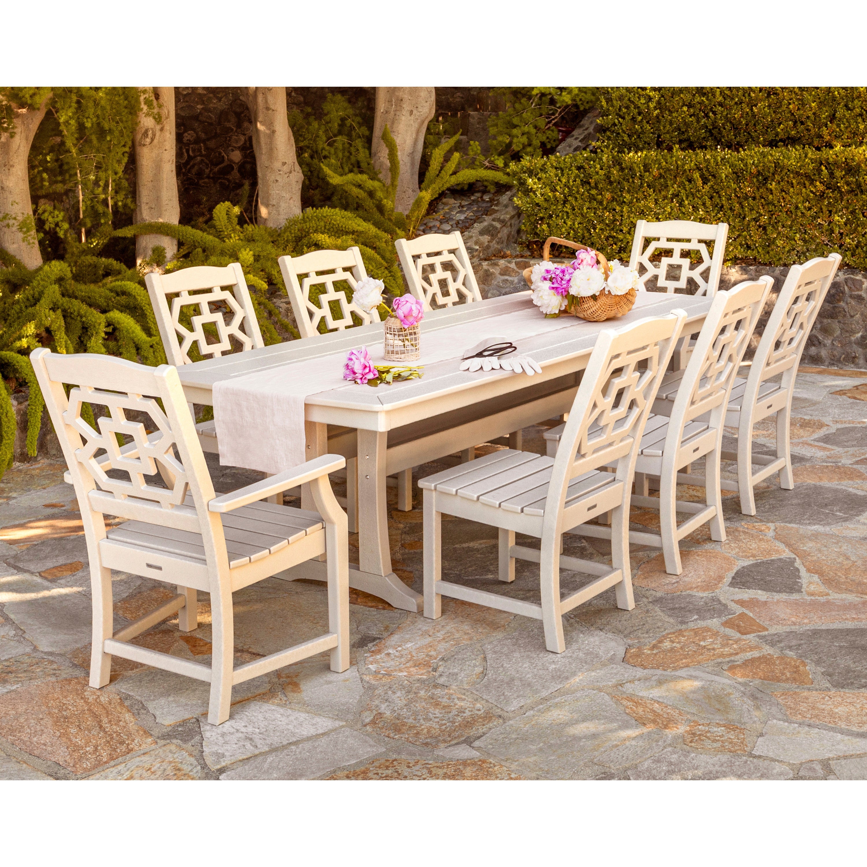 Chinoiserie 9-Piece Dining Set with Trestle Legs